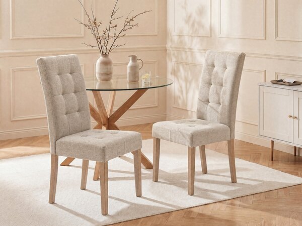 Sedie Tessuto e gambe Legno Beige - Lotto di 6 - VILLA