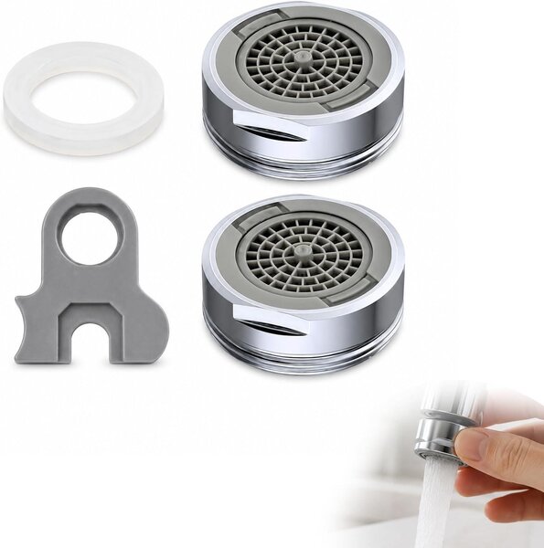 Rubinetto per cucina e bagno, filettatura M24, in ottone, confezione da 2 pezzi, con getto d'acqua regolabile e filtro integrato