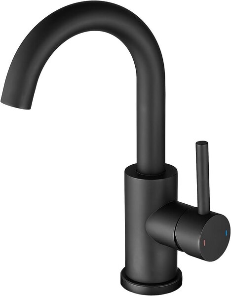 Rubinetto per lavabo, girevole a 360 gradi, miscelatore monocomando, acciaio inossidabile, colore nero, per uso interno