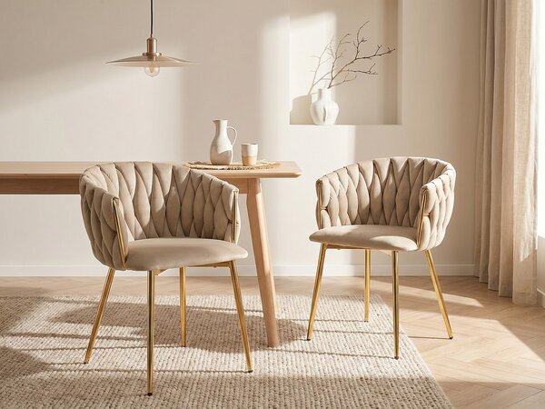 Sedia in Velluto e Metallo Dorato Beige - Lotto di 2 - ELEGANO