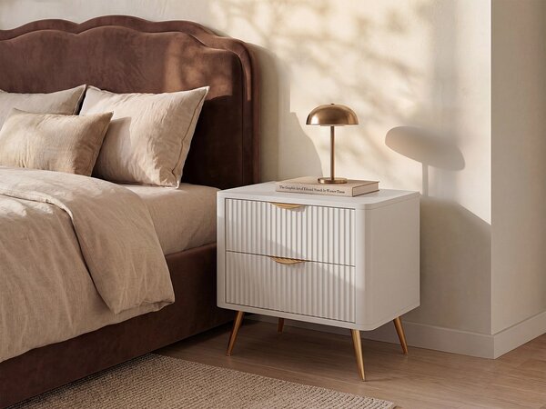 Comodino 2 cassetti Beige e Dorato - ELONARIA