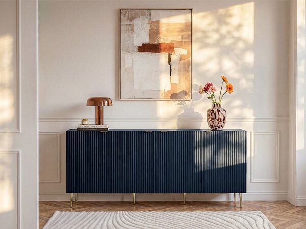 Credenza con 4 ante in MDF e Acciaio Blu e Dorato - YESINIA