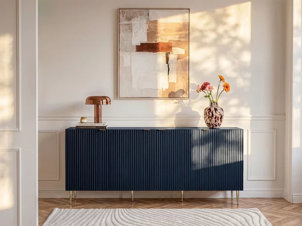 Credenza con 4 ante in MDF e Acciaio Blu e Dorato - YESINIA