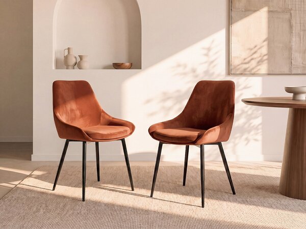 Sedia Velluto e Metallo Nero Terracotta - Lotto di 2 - MASURIE