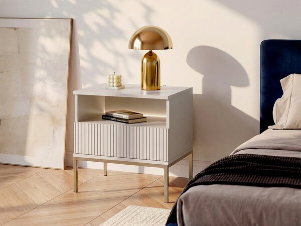 Comodino con 1 cassetto e 1 nicchia Con LED MDF e Vetro fumé Beige OVILA