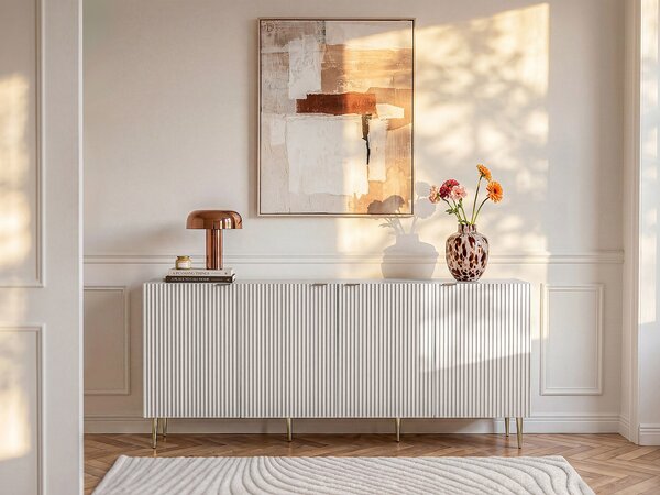 Credenza con 4 ante in MDF e Acciaio Beige e Dorato - YESINIA