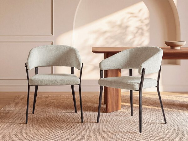 Sedia con braccioli in Tessuto e Metallo Nero Beige - Lotto di 2 - AVRELA