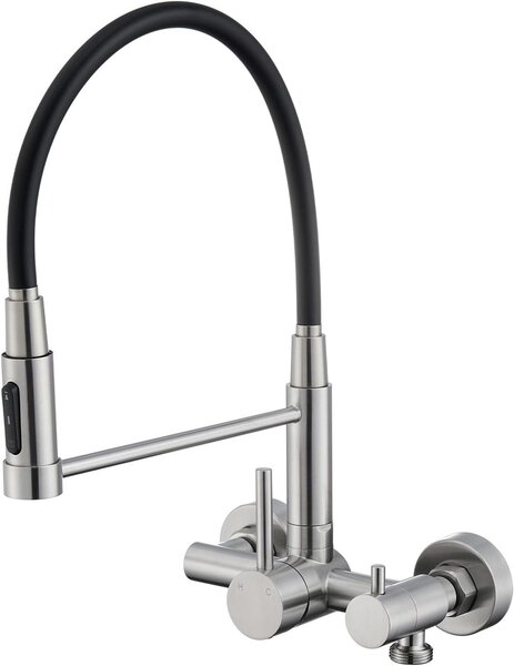 Miscelatore da cucina da montare a parete, attacco da 3/4 di pollice, bocchetta girevole a 360°, 3 tipi di getto, flessibile, adatto per