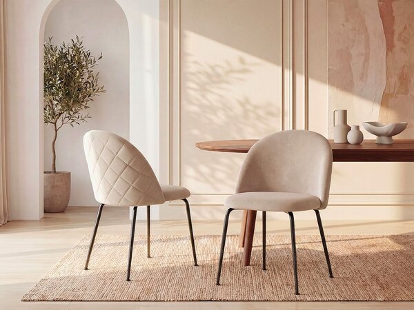 Sedia Velluto e Metallo Nero Opaco Beige - Lotto di 6 - MELBOURNE