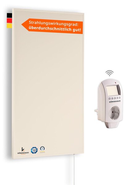 Riscaldamento a infrarossi, modello Colorado Edition - 600 Watt - 1,8 x 60 x 100 cm - Avorio - Montaggio a parete - Stufa a basso consumo energetico