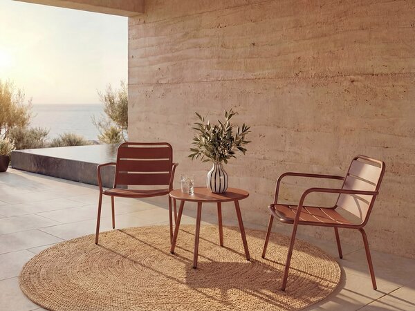 Salotto da giardino Metallo Terracotta MIRMANDE: 2 poltrone basse impilabili e un tavolo supplementare