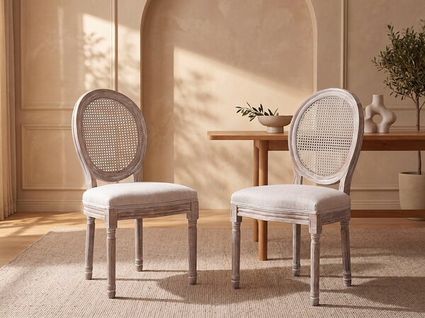 Sedia Intreccio di giunco, Tessuto e Legno di hevea Beige - Lotto di 2 - ANTOINETTE