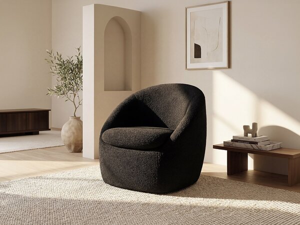 Poltrona girevole in tessuto bouclette nero - NETALIO