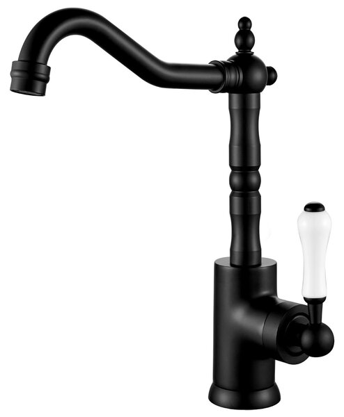Rubinetto da bagno in stile retrò, nero opaco, altezza del beccuccio 280 mm, miscelatore monocomando per lavabo