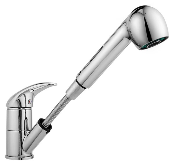 Miscelatore monocomando per lavello da cucina, con doccetta estraibile, colore argento