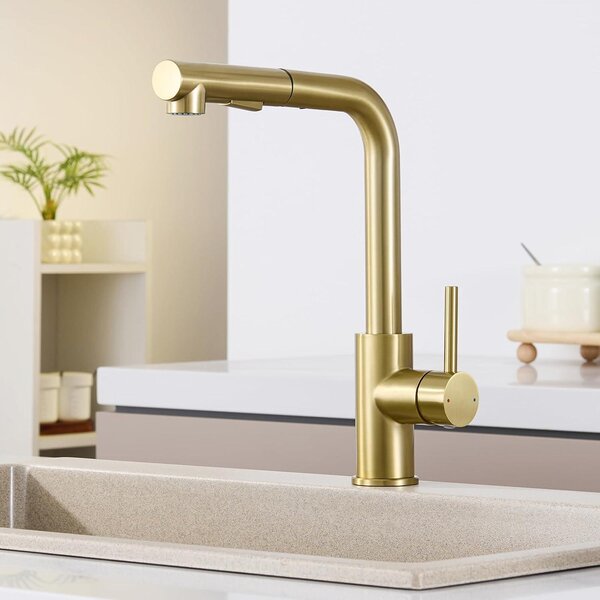 Miscelatore da cucina ad alta pressione, estraibile, girevole a 360°, color oro, per la cucina