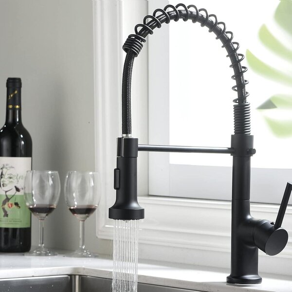 Miscelatore da cucina estraibile, girevole a 360°, monocomando, con funzione spray a due getti, colore nero