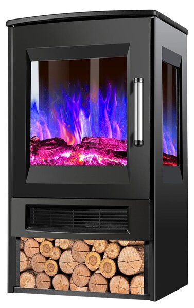 Camino elettrico a pavimento - Potenza: 1800 Watt - Design moderno - Effetto fiamma LED