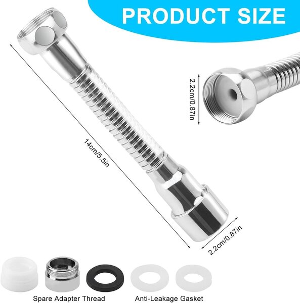 Prolunga per rubinetto da cucina, girevole a 360°, 14 cm, con filtro, adatta per cucina e bagno