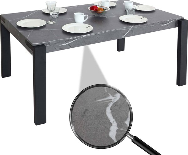 Tavolo da pranzo MCW-L53, tavolo da cucina e da pranzo, stile industriale in metallo 140x80 cm ~ effetto marmo grigio