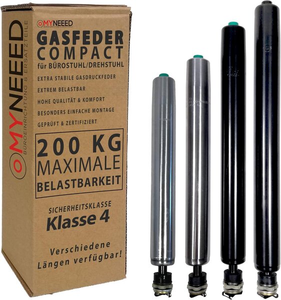 Ammortizzatore a gas per sedia da ufficio, 280 mm, capacità fino a 200 kg, regolazione continua, per sedie girevoli