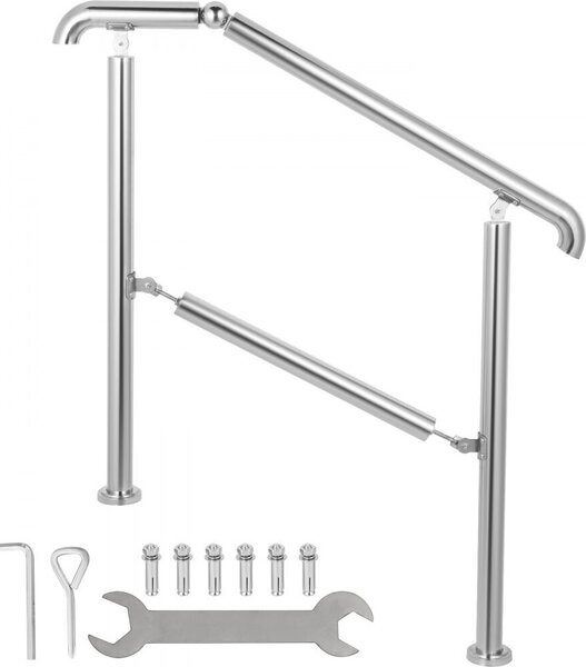 Corrimano per scale in acciaio inox per 5 gradini - Ringhiera d'ingresso regolabile argento - Altezza regolabile - 1,6 m