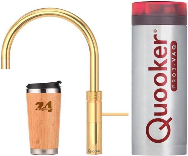 "QUOOKER FUSION Round VAQ PRO3 24 carat Gold Edition & 100°C tap (3FRGLD)" (a 2 colonne) miscelatore per lavello con acqua bollente a 100°C Inclusa tazza termica