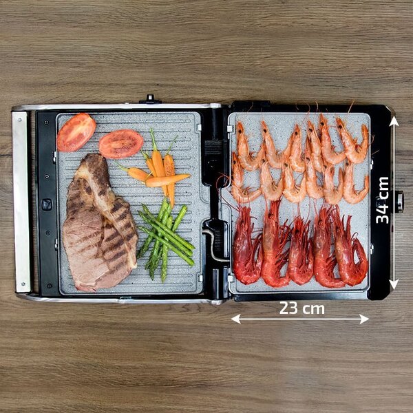 Cecotec Griglia Elettrica Grill Antiaderente Potenza 2000 Watt con Termostato Regolabile colore Nero/Acciaio Inox - 03026 RocknGrill Pro