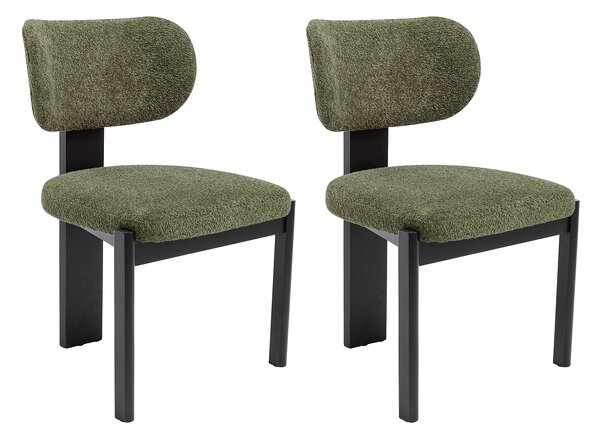 Sedia in tessuto bouclette e legno di hevea nero - Kaki - Lotto di 2 - WILANA