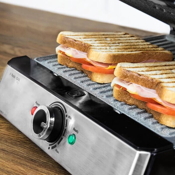 Cecotec Griglia Elettrica Grill Antiaderente Potenza 2000 Watt con Termostato Regolabile colore Nero/Acciaio Inox - 03026 RocknGrill Pro