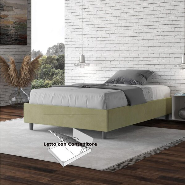 Letto Matrimoniale alla Francese AZELIA Con Contenitore, In Microfibra Dimensioni 140x200 cm giroletto imbottito in Microfibra colore Te Verde