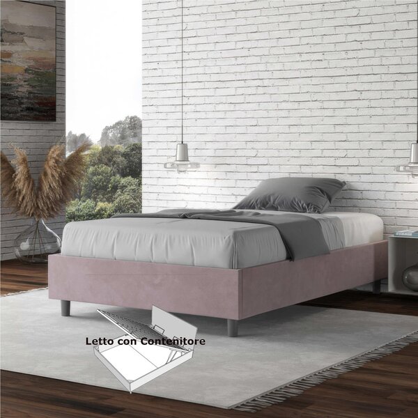 Letto Matrimoniale alla Francese AZELIA Con Contenitore, In Microfibra Dimensioni 140x200 cm giroletto imbottito in Microfibra colore Glicine