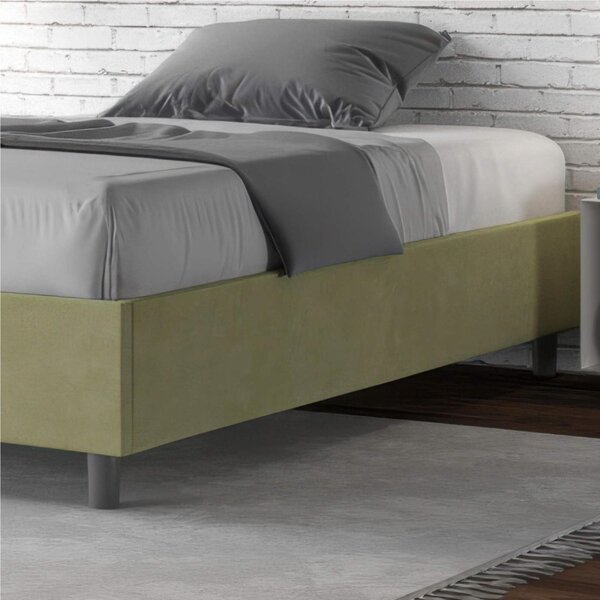 Letto Matrimoniale alla Francese AZELIA Con Contenitore, In Microfibra Dimensioni 140x200 cm giroletto imbottito in Microfibra colore Te Verde