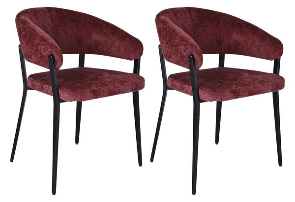 Sedia con braccioli in Tessuto testurizzato e Metallo Nero Bordeaux - Lotto di 2 - AVRELA