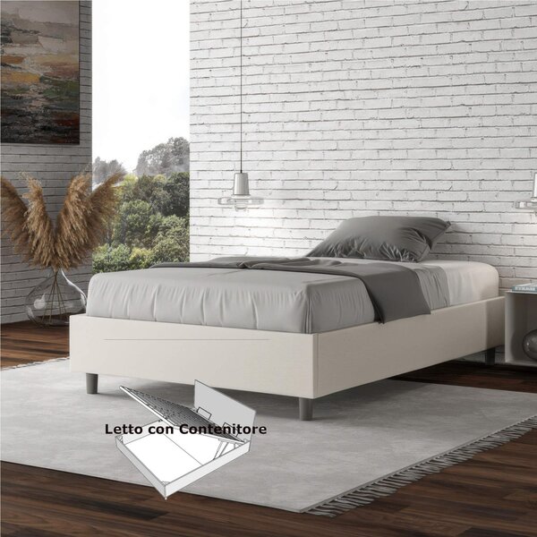 Letto Matrimoniale alla Francese AZELIA Con Contenitore, Similpelle Dimensioni 140x200 cm giroletto imbottito effetto trapuntato colore Bianco