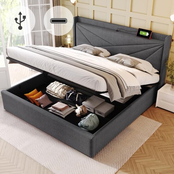 Letto imbottito 90x200 cm con letto estraibile, illuminazione LED, prese USB e di tipo C, rivestito in velluto color beige, divano letto con poggiatesta e schienale