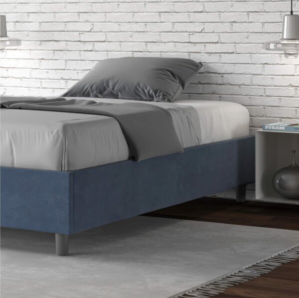 Letto Matrimoniale alla Francese AZELIA Con Contenitore, In Microfibra Dimensioni 140x200 cm giroletto imbottito in Microfibra colore Blu