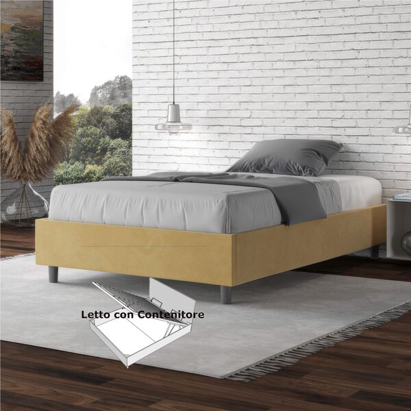 Letto Matrimoniale alla Francese AZELIA Con Contenitore, In Microfibra Dimensioni 140x200 cm giroletto imbottito in Microfibra colore Ocra