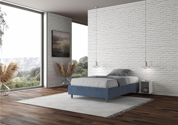 Letto Matrimoniale alla Francese AZELIA Con Contenitore, In Microfibra Dimensioni 140x200 cm giroletto imbottito in Microfibra colore Azzurro