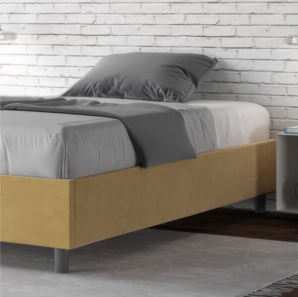 Letto Matrimoniale alla Francese AZELIA Con Contenitore, In Microfibra Dimensioni 140x200 cm giroletto imbottito in Microfibra colore Ocra