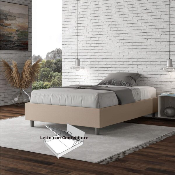Letto Matrimoniale alla Francese AZELIA Con Contenitore, Similpelle Dimensioni 140x200 cm giroletto imbottito effetto trapuntato colore Tortora