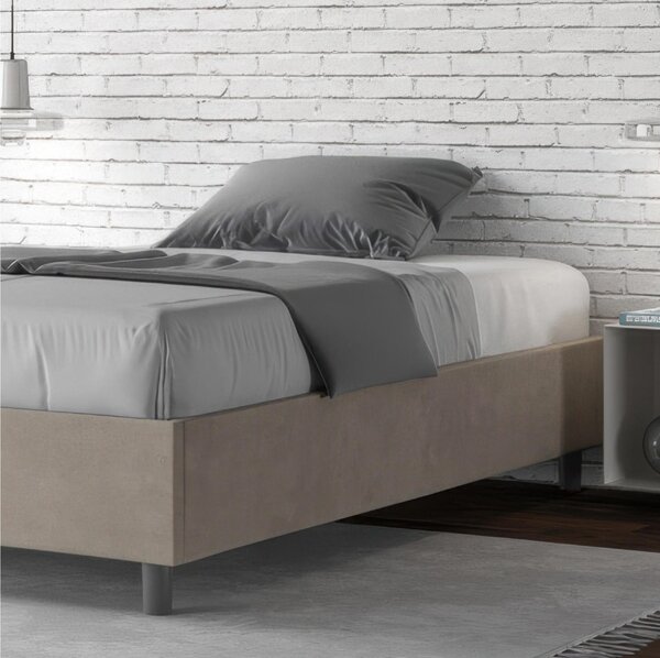 Letto Matrimoniale alla Francese AZELIA Con Contenitore, In Microfibra Dimensioni 140x200 cm giroletto imbottito in Microfibra colore Sabbia