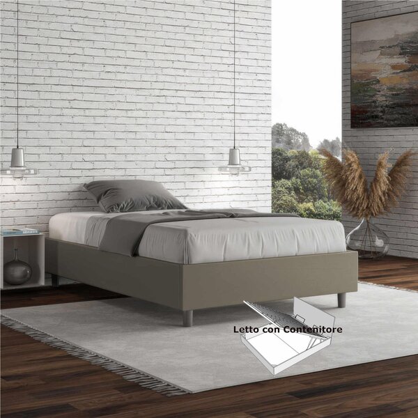Letto Matrimoniale alla Francese AZELIA Con Contenitore, Similpelle Dimensioni 140x200 cm giroletto imbottito effetto trapuntato colore Cappuccino