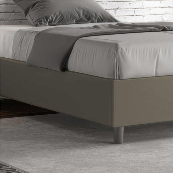Letto Matrimoniale alla Francese AZELIA Con Contenitore, Similpelle Dimensioni 140x200 cm giroletto imbottito effetto trapuntato colore Cappuccino
