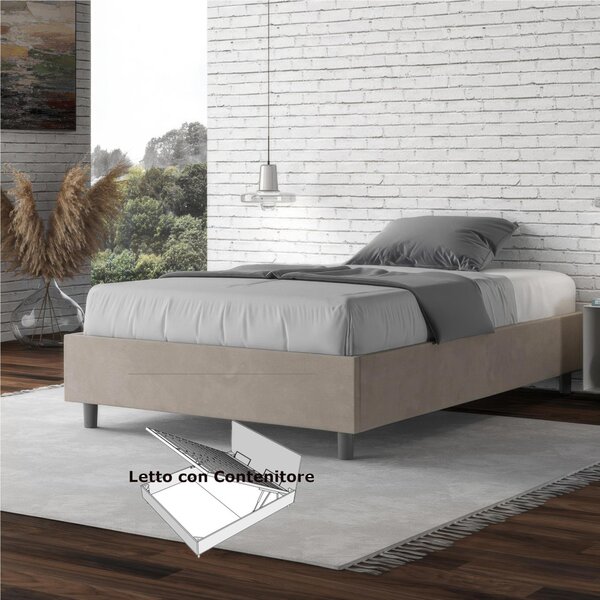 Letto Matrimoniale alla Francese AZELIA Con Contenitore, In Microfibra Dimensioni 140x200 cm giroletto imbottito in Microfibra colore Sabbia