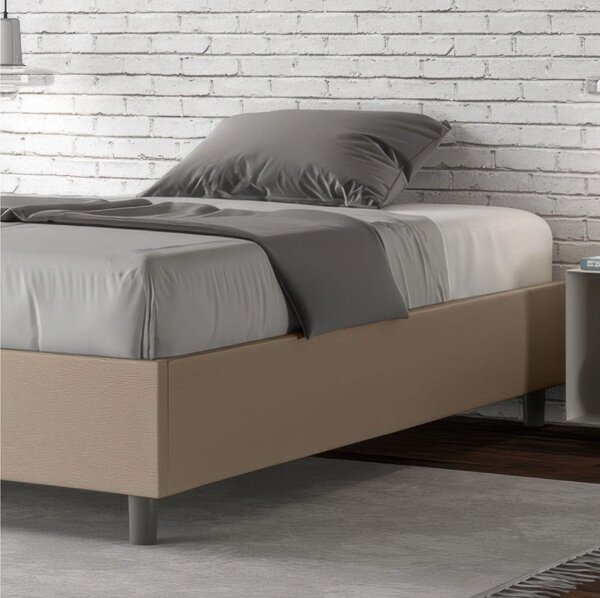 Letto Matrimoniale alla Francese AZELIA Con Contenitore, Similpelle Dimensioni 140x200 cm giroletto imbottito effetto trapuntato colore Tortora