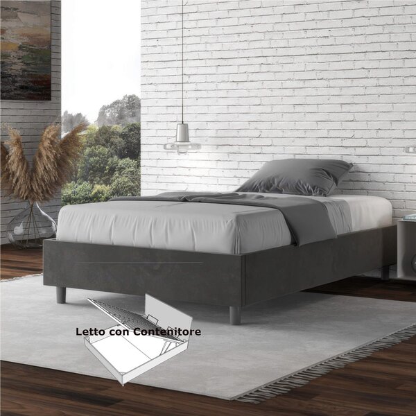 Letto Matrimoniale alla Francese AZELIA Con Contenitore, In Microfibra Dimensioni 140x200 cm giroletto imbottito in Microfibra colore Grigio