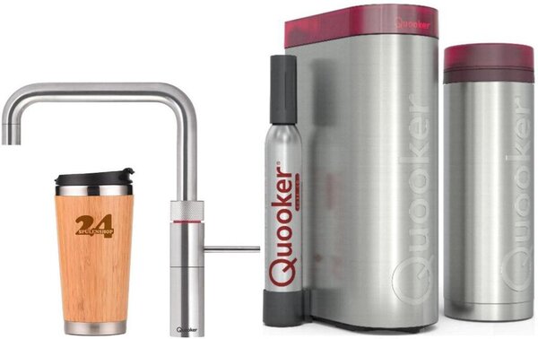"QUOOKER FUSION SQUARE beccuccio fisso in acciaio inox VAQ PRO3 con CUBO 2(3FSRVSCUBE)" Rubinetto per acqua bollente a 100°C con sistema di acqua potabile *Incluso thermo mug