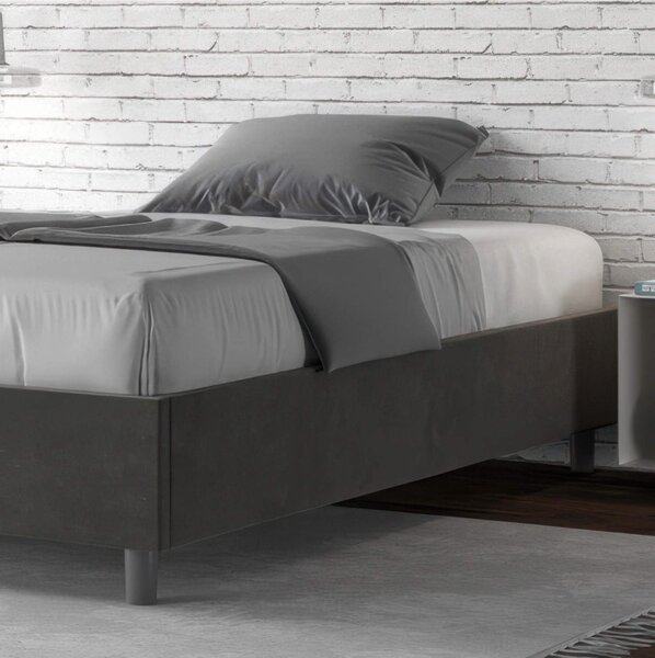 Letto Matrimoniale alla Francese AZELIA Con Contenitore, In Microfibra Dimensioni 140x200 cm giroletto imbottito in Microfibra colore Grigio