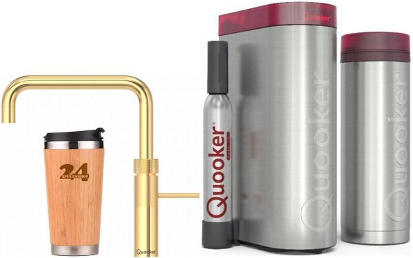 "QUOOKER FUSION SQUARE beccuccio fisso oro 24 carati VAQ PRO3 con CUBE2 (3FSGLDCUBE) Rubinetto per acqua bollente a 100°C con sistema per acqua potabile Inclusa tazza termica